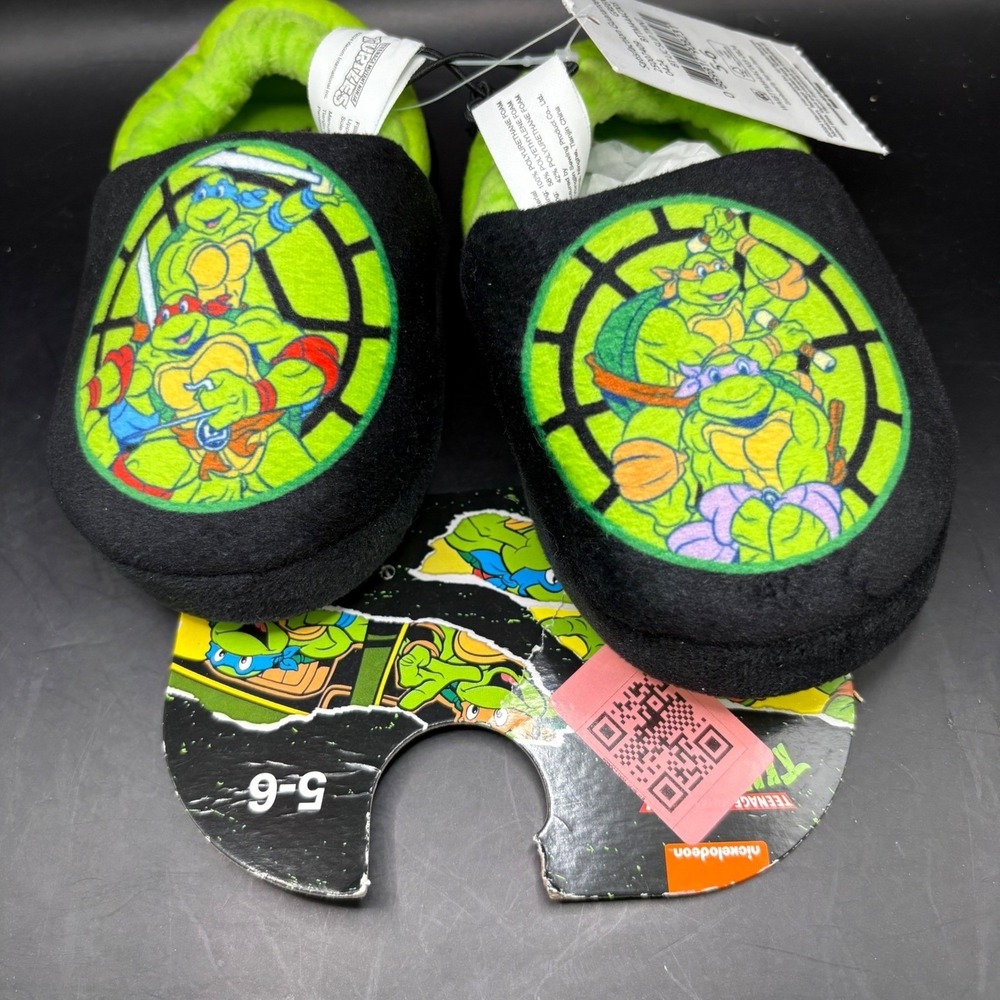 Kids Teenage Mutant Ninja Turtles Slippers Size 5-6 Green‎ Black Nickelodeon